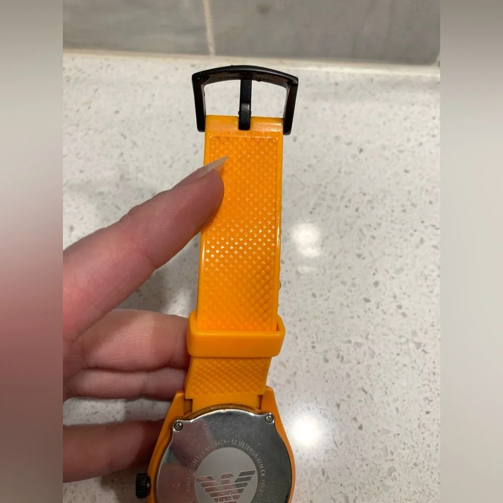Emporio Armani AR-1041 251103 Black and Orange Watch with Date Display EUC